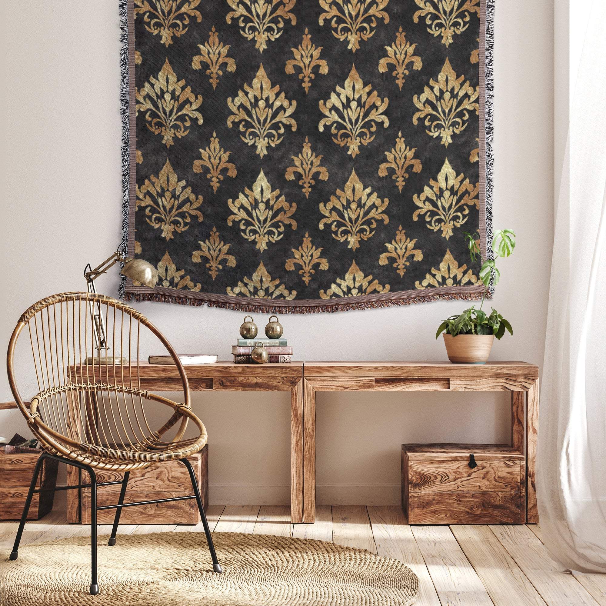 Luxurious Black and Gold Woven Blanket: Elevate Your Home With Style