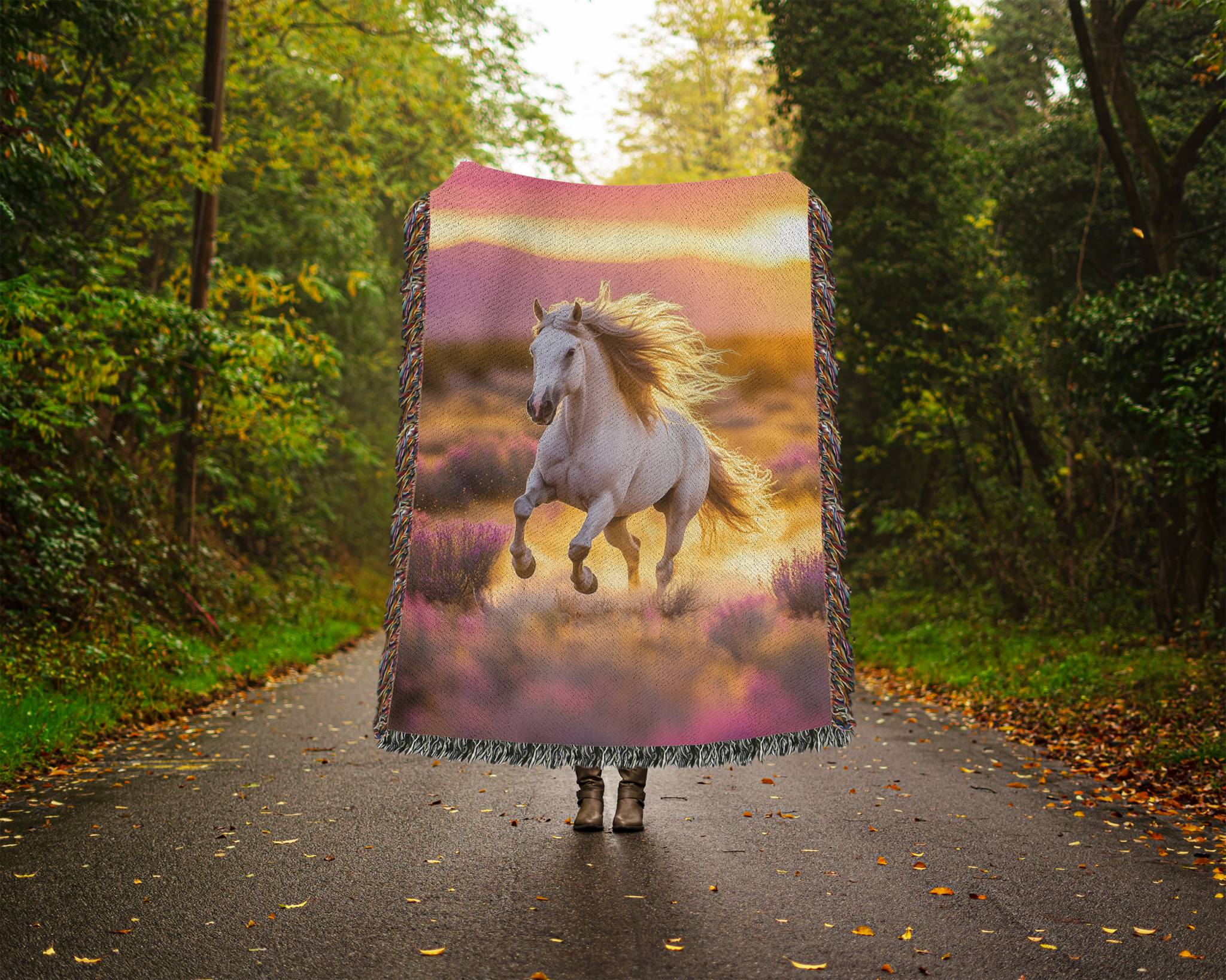 Majestic Stallion at Sunset: Woven Elegance for Timeless Home Décor