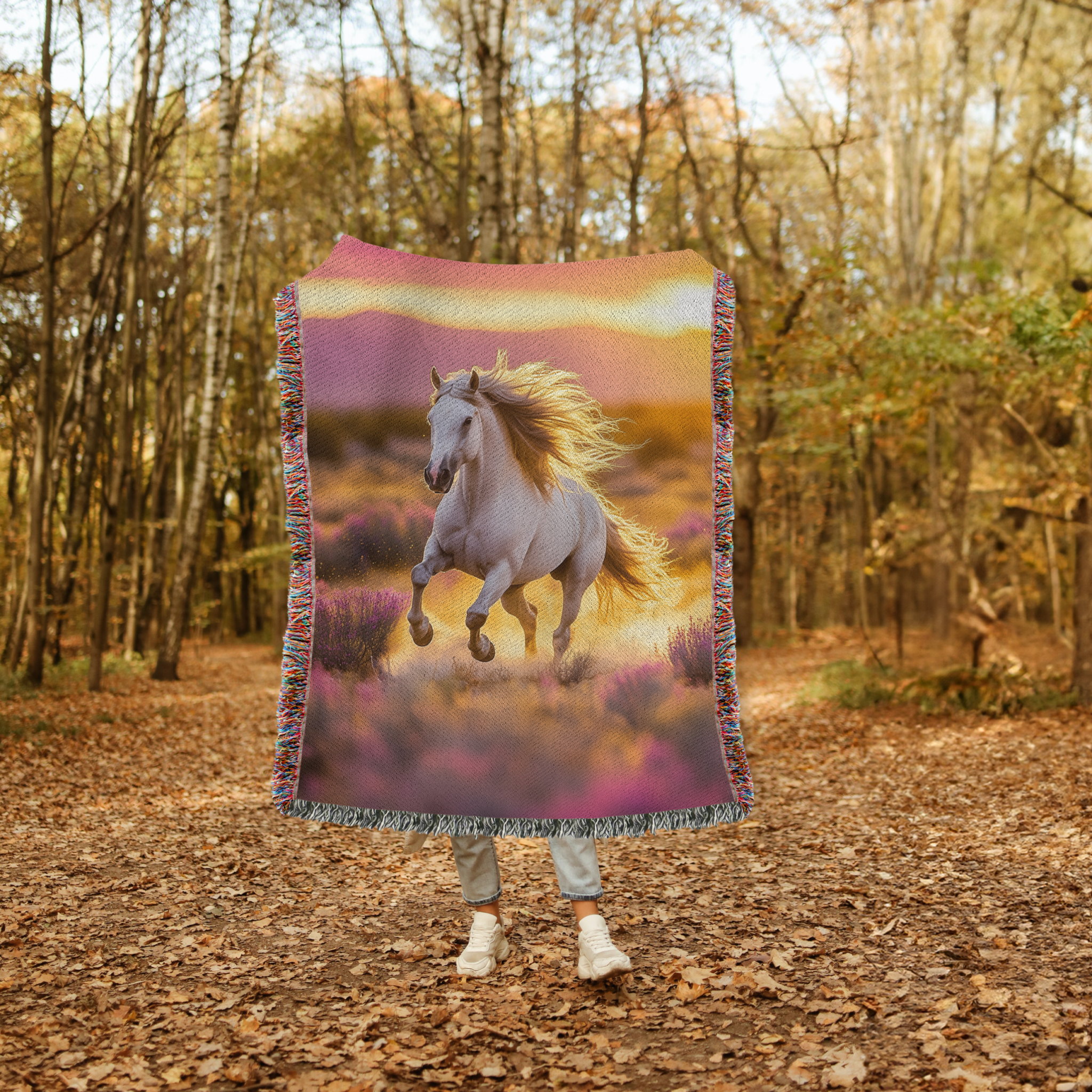 Majestic Stallion at Sunset: Woven Elegance for Timeless Home Décor